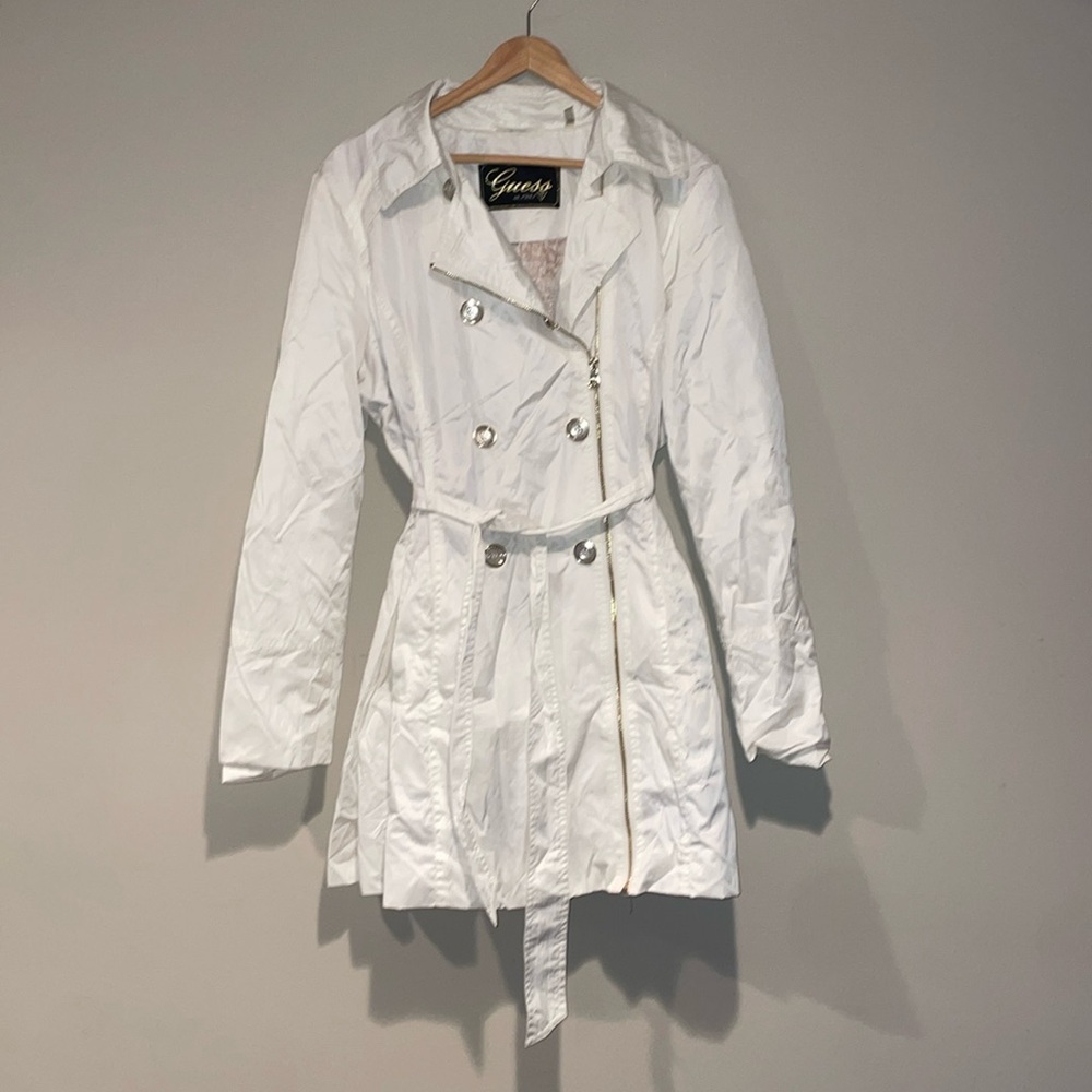 White Womens Guess Trench coat jacket size Medium